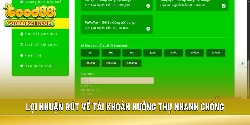 Lợi nhuận rút về tài khoản hưởng thụ nhanh chóng